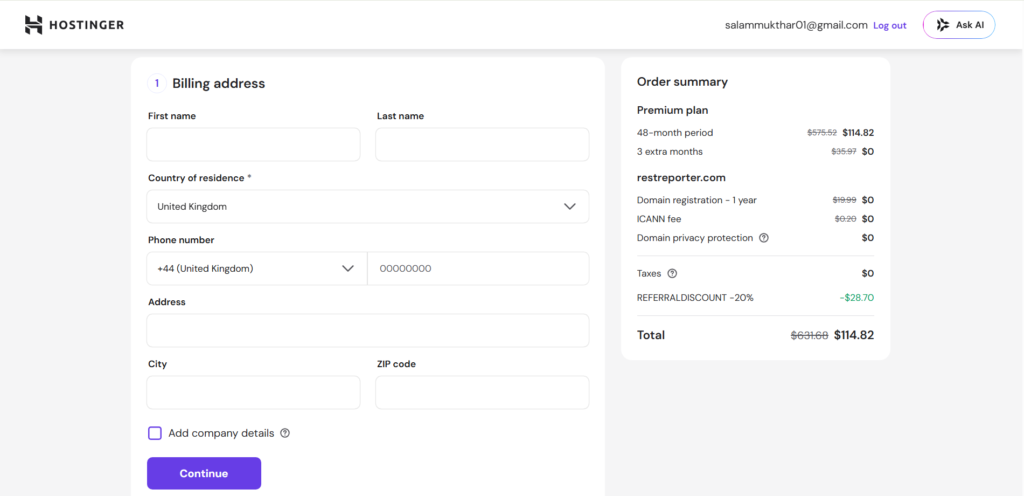 Best Guide on How to Set Up Hostinger Hosting selected your plan and domain, you’ll move to checkout.